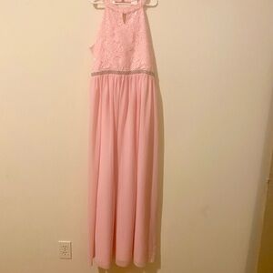 Pink Gown with Halter Neckline for Wedding Guest